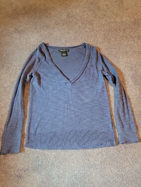 Eddie Bauer Blue V-Neck Lightweight Knit Sweater